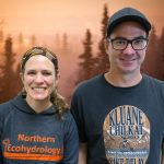 Jessie wears a "Northern Ecohydrology" sweatshirt, and Bob wears a "Kluane Chilkat International Bike Relay" T-shirt.